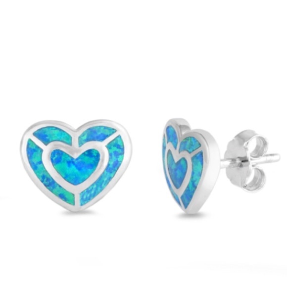 Jewelry - 925 Sterling Silver Earrings w/ Lab Opal - Heart